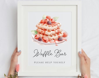 Waffle Bar Sign, Brunch Pancake Bar Sign, Build a Waffle Sign, Editable Template, Edit with TEMPLETT, Editable Sign, RC0330