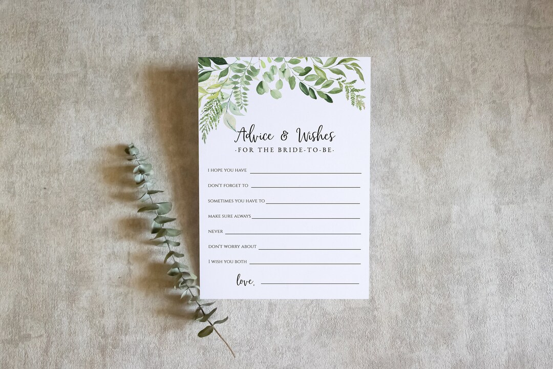 Advice &amp; Wishes Template, Bridal Shower Game, Printable Wedding Shower ...