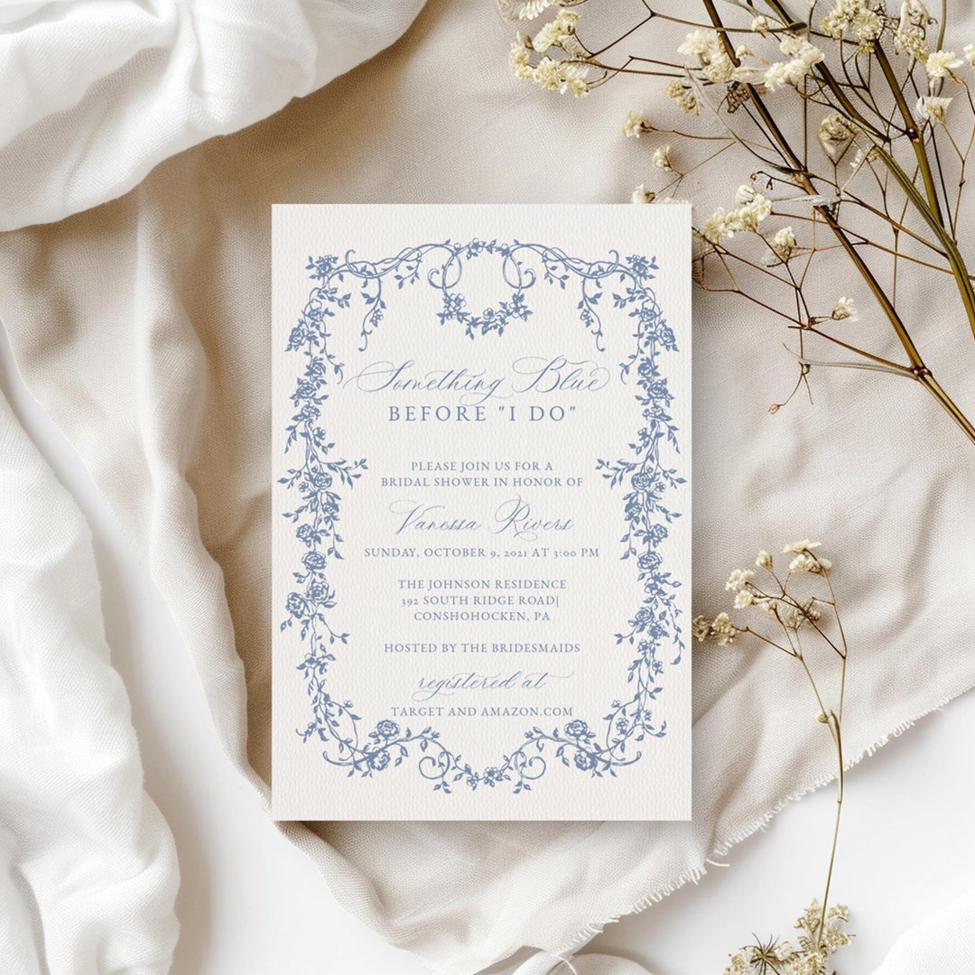 Something Blue Bridal Shower Invitation Template, French Blue Wedding ...
