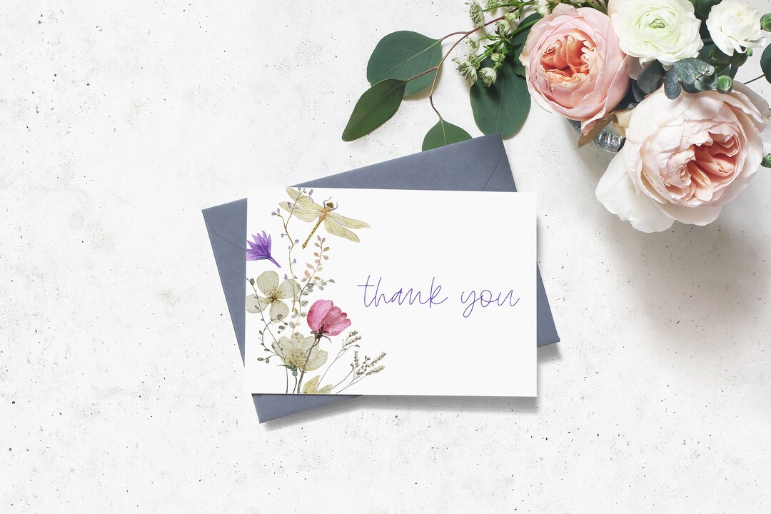 Wildflower Thank You Card Template for Wedding or Baby Shower, Floral ...