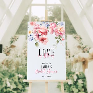 Chinoiserie Bridal Shower Welcome Sign Printable, Boho Large Welcome Sign Template, Dusty Blue Bridal Shower Poster, Printable, RC0386
