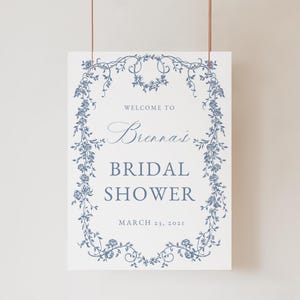 Chinoiserie Bridal Shower Welcome Sign Printable, Boho Large Welcome Sign Template, Dusty Blue Bridal Shower Poster, Printable, RC0386