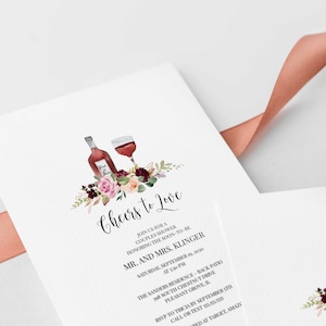 Burgundy Wine Bottle Cheers to Love Couples Shower Invitation Template, Printable Bridal Shower Invite Template, instant download, RC0072