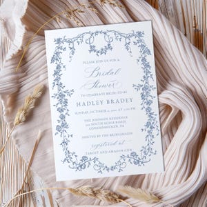 Dusty Blue Bridal Shower Invitation Template, French Blue Wedding Shower Invite, Botanical, Couples Shower Invite, Instant Download, RC0324