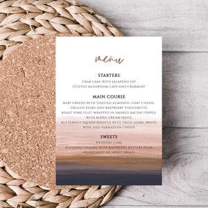 Earth Tone Wedding Reception Menu Card, Minimalist Dinner Menu Card for Wedding, Fully Editable, Terra Cotta, Instant Download, RC0274 image 2