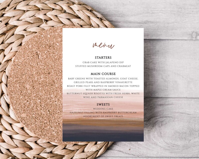 Earth Tone Wedding Reception Menu Card, Minimalist Dinner Menu Card for Wedding, Fully Editable, Terra Cotta, Instant Download, RC0274 image 2