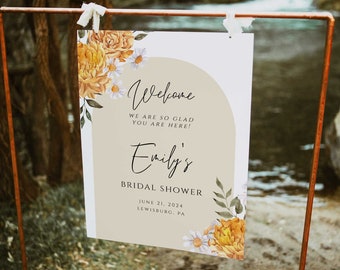 Boho Arch Bridal Shower Welcome Sign Printable, Marigold Wedding Welcome Sign Template, Bohemian Bridal Shower Poster, Printable, RC0228