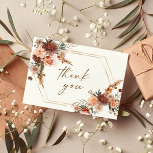 Terracotta Thank You Card Template, Boho Thank You Card Printable for wedding or shower, Edit with TEMPLETT, RC0321