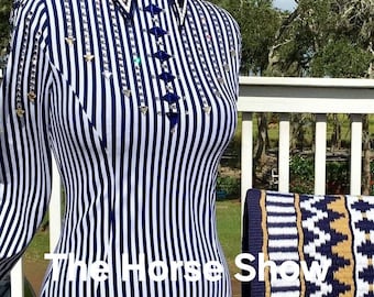 Chemise Western Bleu Marine Pour Concours équestre - Lux Show Apparel (fabriquée En Inde)
