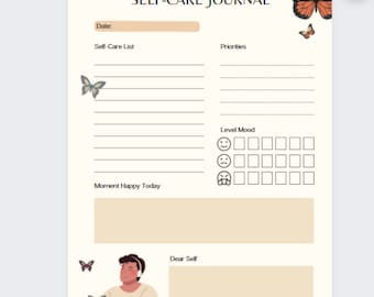 Digital printable self care journal 102 pages