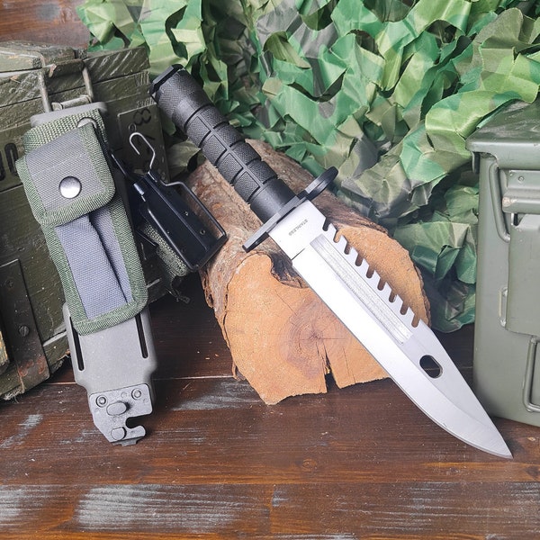 Tactical Serrated Bayonet Knife Survival Steel Knife with Hard Tactical Sheath with Pocket