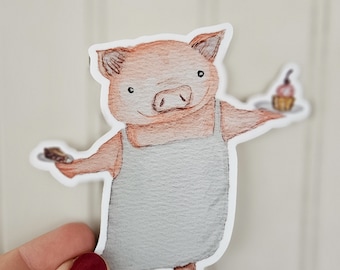Sweets Loving Pig | Original Watercolor Dye Cut Vinyl Sticker