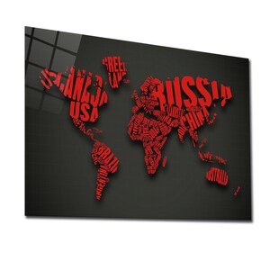 Grande carte du monde en verre trempé, grand art mural vif, décoration de bureau, maison, cadeau, impression numérique UV