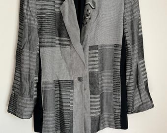 Vintage Womens Black And Grey Button Blazer Size Large