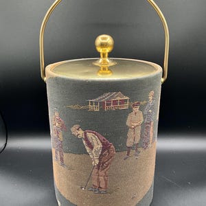 Vintage Golfing Tapestry Material Wiaderko na lód z mosiężnym uchwytem