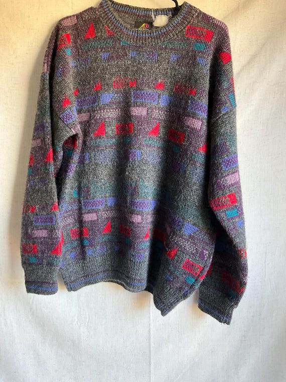 Vintage Geometric Abstract Pattern Pullover Sweat… - image 1