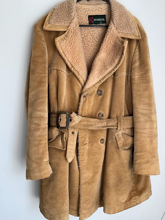 Vintage Herren Wildleder Sherpa gefüttert braun tan Taille