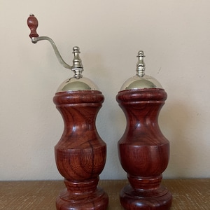 Vintage wooden salt and pepper shaker and grinder