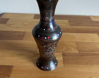 Vintage Hand Painted Brass Vase