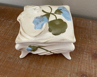 Vintage 1970s Hand Painted Floral Porcelain Trinket Box