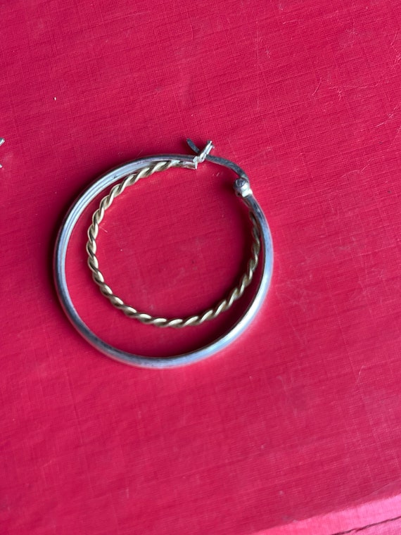 Vintage Silver and Gold Double Hoop Earrings - image 4