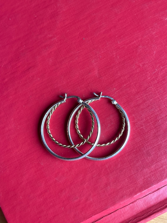 Vintage Silver and Gold Double Hoop Earrings - image 2