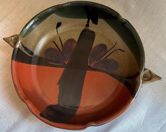 Vintage John Freimarck Studio Pottery Dish Bowl Abstract Painting | Signed