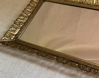 Bandeja de tocador adornada con baño de oro y rectángulo vintage