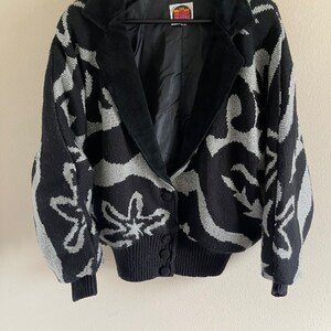 vintage Veste florale noire et argentée pour femme, bouton étoile, taille moyenne