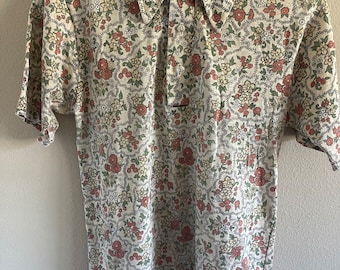 Vintage 1970s boys floral polo shirt