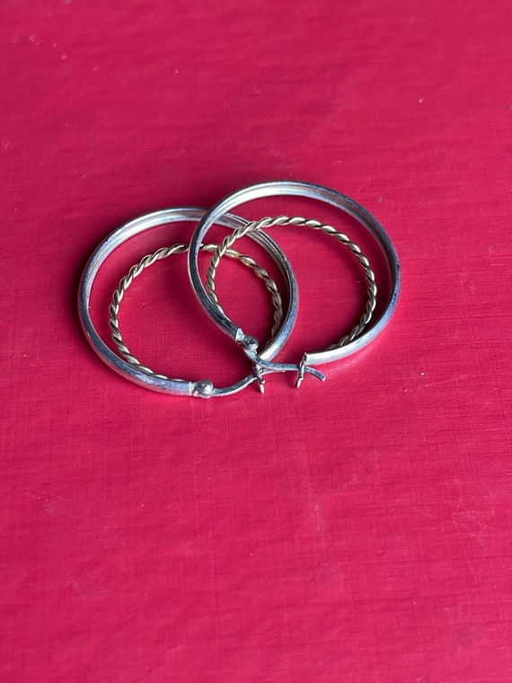 Vintage Silver and Gold Double Hoop Earrings - image 3