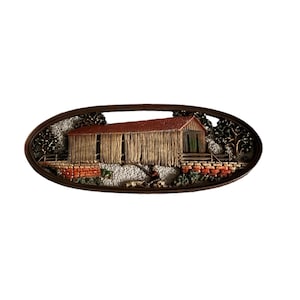 Vintage Burwood Covered Bridge Fisherman Scene Wall Decor