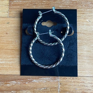 Vintage Silver Tone Twisted Hooped Earrings