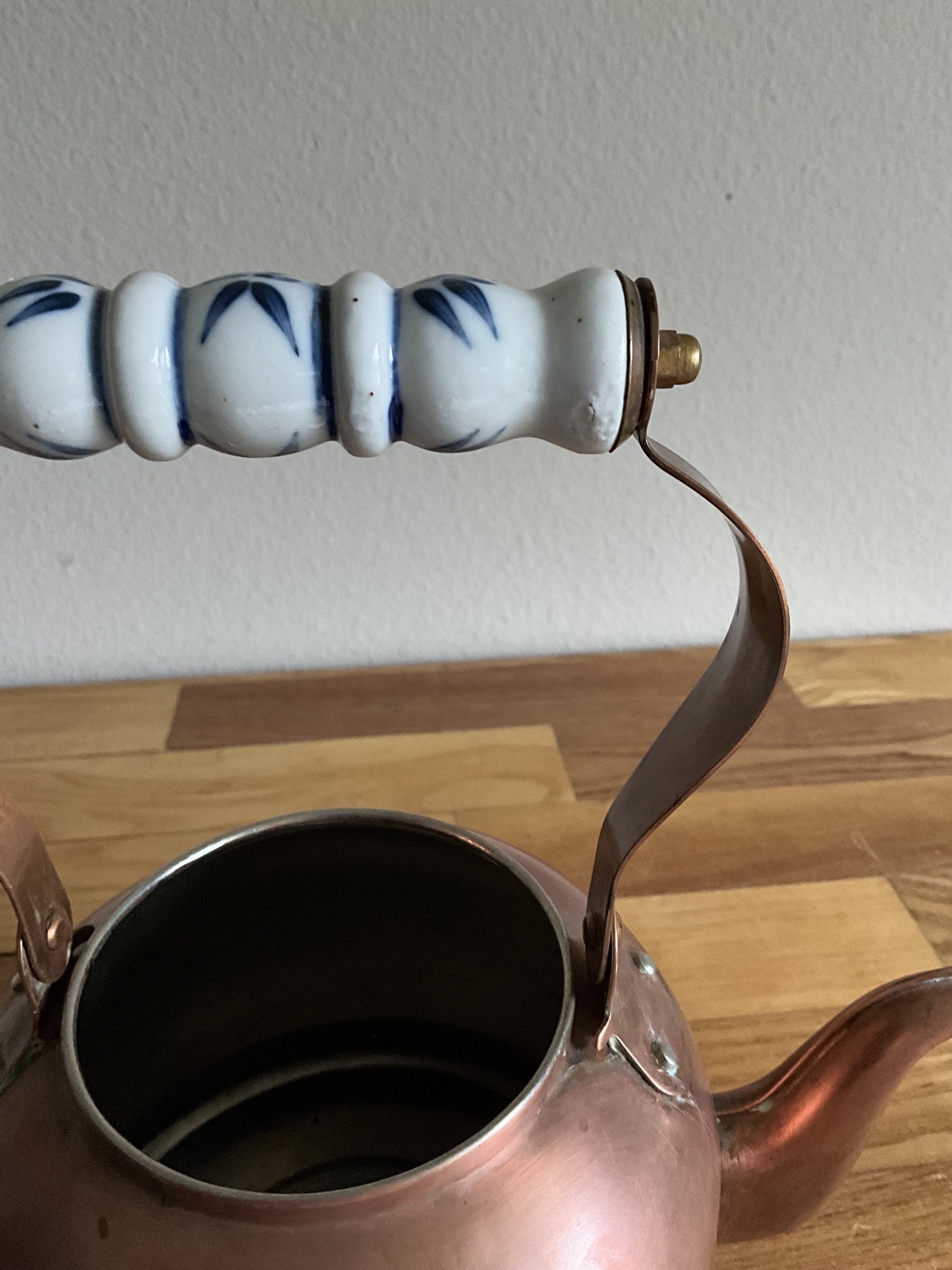 Vintage Copper and Porcelain Handle Teapot Patina Etsy