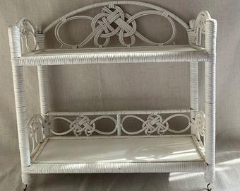 Vintage Bohemian Nautical White Rattan Wicker Hanging Shelf