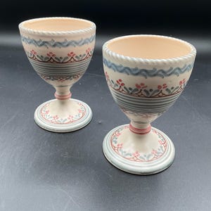 Vintage Pair Of Handpainted Ceramic Pottery Goblets