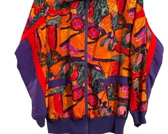 Vintage Womans 1980s Colorful Zip Up Jacket Size Small