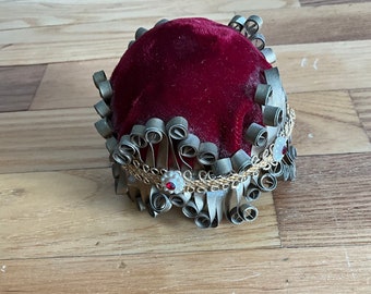 Vintage Velvet and Metal Pin Cushion