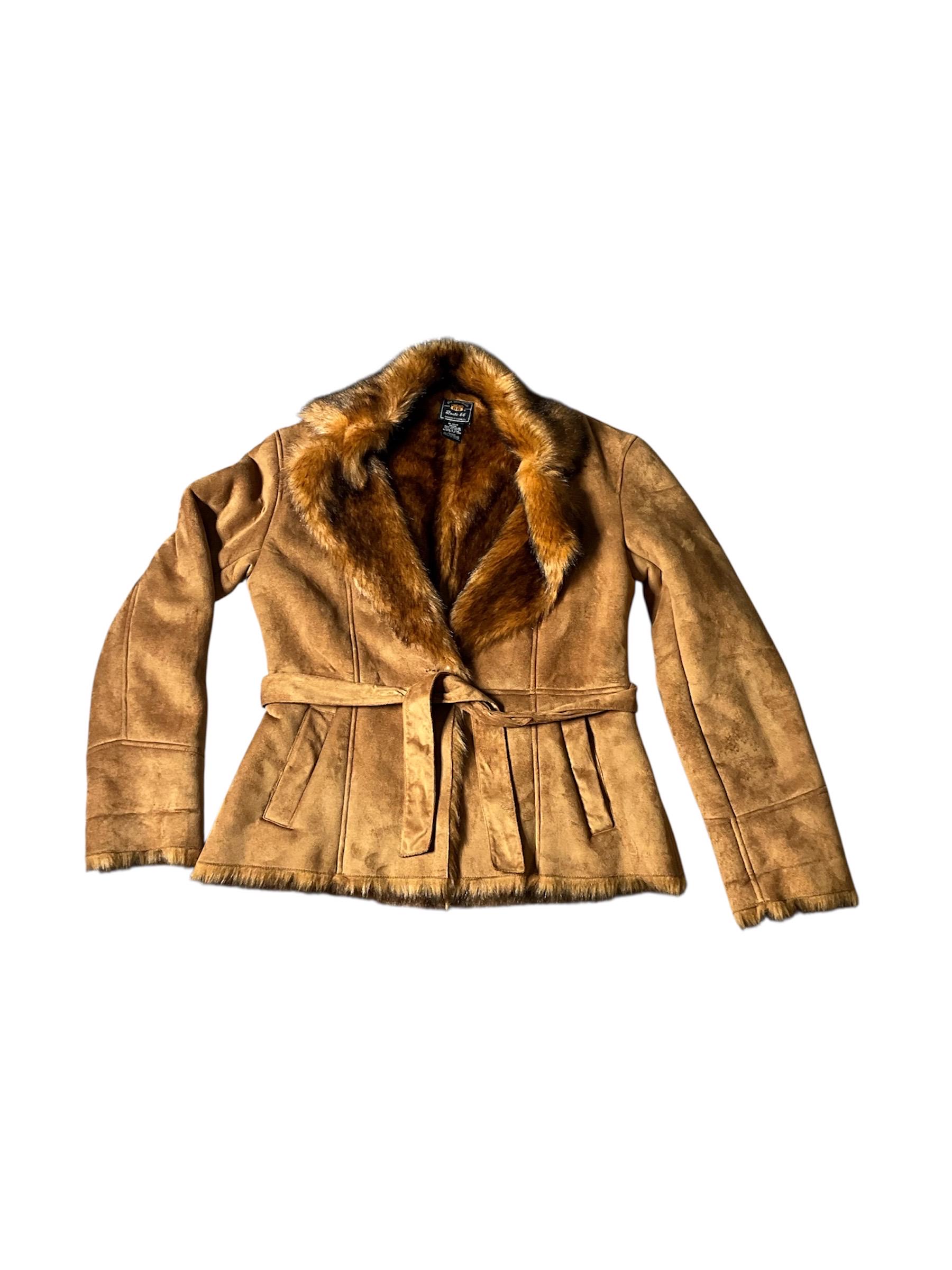 Vintage Y2K Faux Fur Lined Coat Ties At Waist Route 66 Size Medium