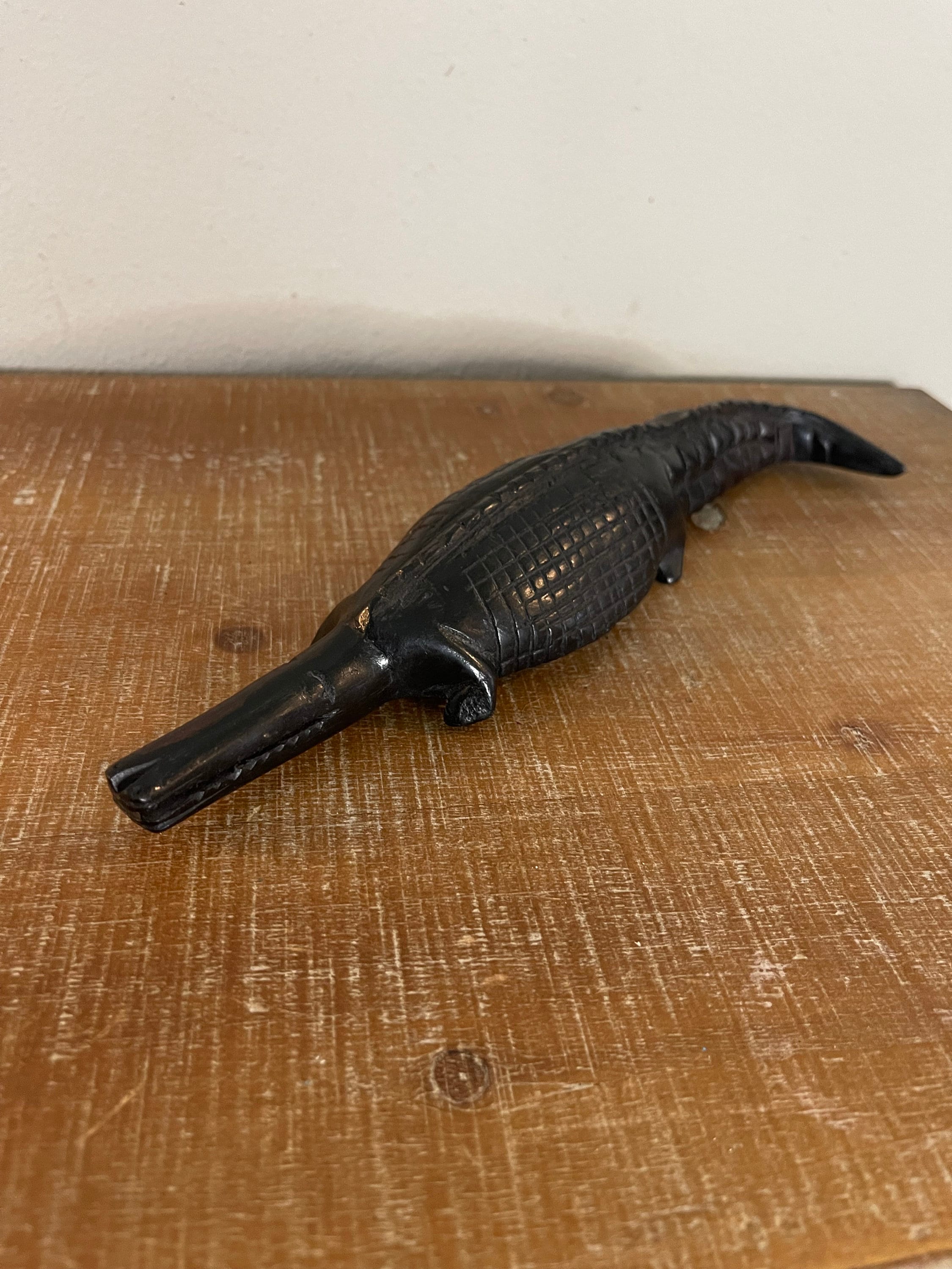 Vintage African Crocodile Hand Carved Solid Detailed Woodwork African Art