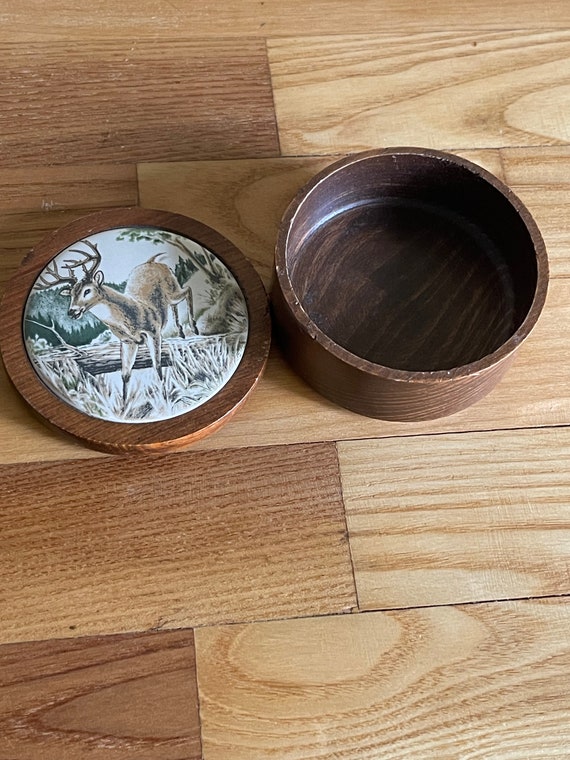 Deer Trinket Box, Round Wooden Trinket Box, Porce… - image 4