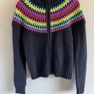 Rainbow Striped Cardigan Sweater Jacket - RALPH LAUREN - Retro Cardigan Knit Jacket