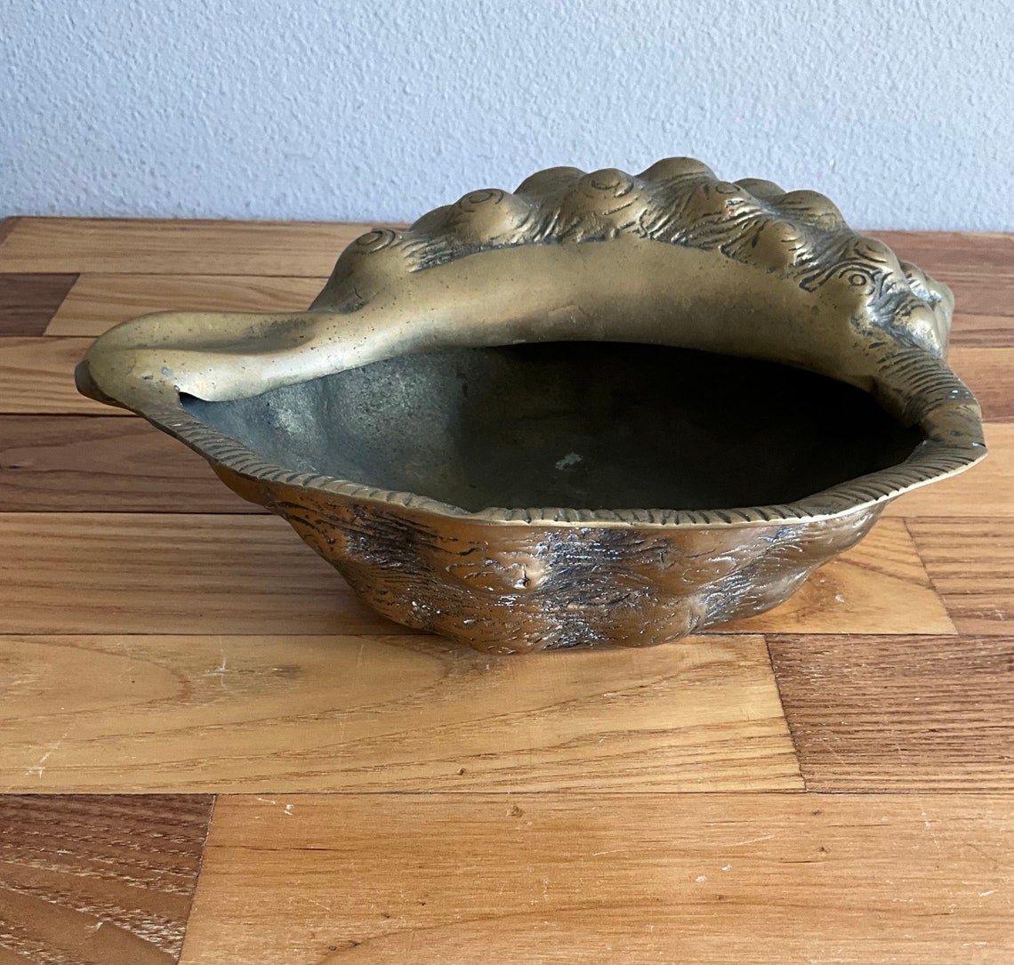 Vintage Solid Brass Seashell Conch Planter/trinket Dish - Patina - Etsy