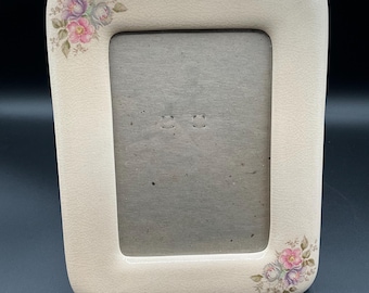 Marco de fotos de cerámica vintage con base de caballete floral