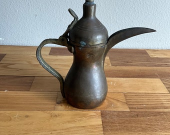 Vintage Solid Brass Teapot Dallah - 8.25” Tall