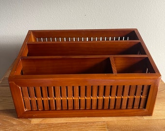 Vintage Wood and Bamboo Desk Organizer