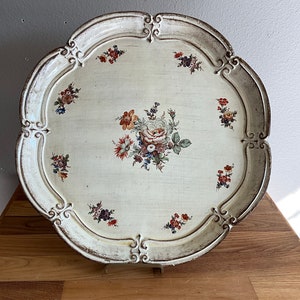 Vintage Round Floral Florentine Italian Decorative Tray