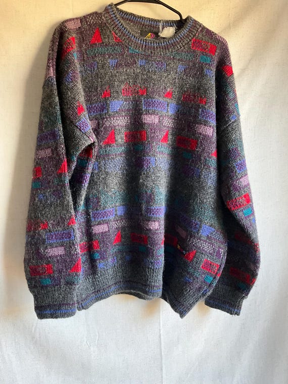 Vintage Geometric Abstract Pattern Pullover Sweat… - image 2