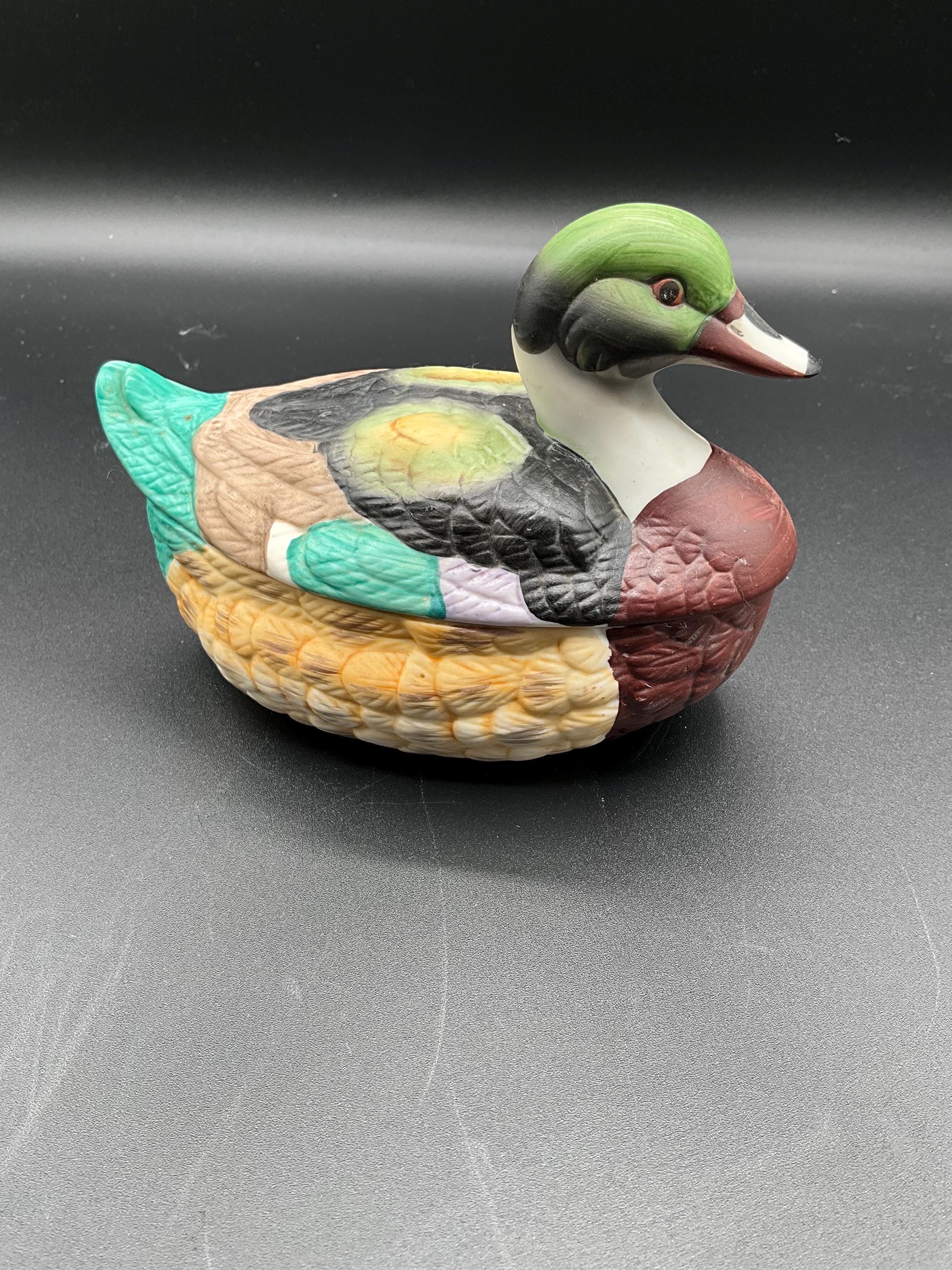 Vintage Handpainted Mallard Duck Ceramic Trinket Dish