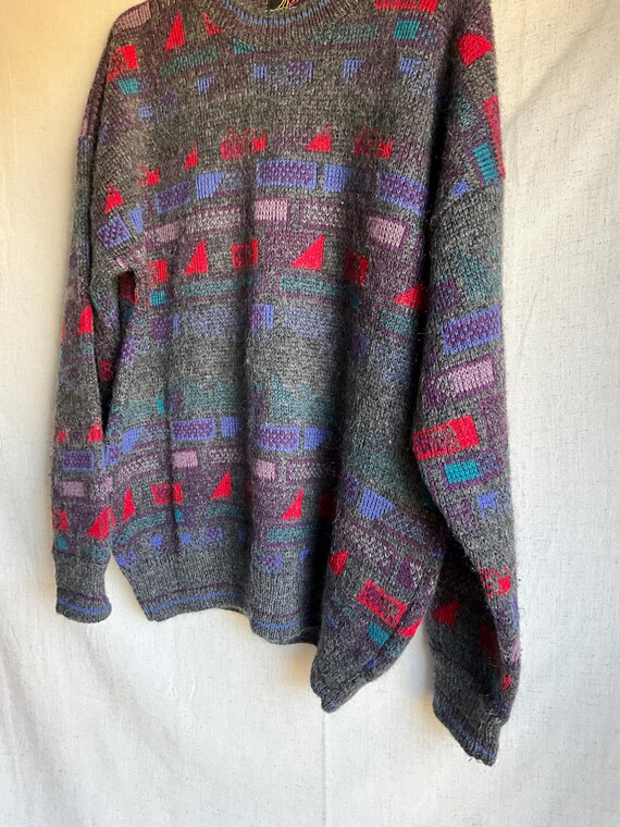 Vintage Geometric Abstract Pattern Pullover Sweat… - image 3